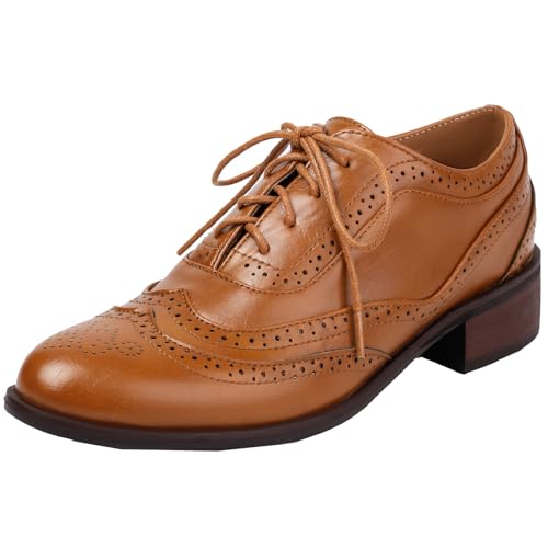 XINXINIO Damen Vintage Brogues mit Mittlerer Ferse und Schnürung (Gelb,38) von XINXINIO