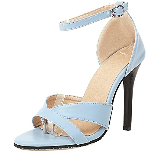 XINXINIO Elegante High Heel Sandaletten mit Fesselriemchen und Stiletto für Damen (Hellblau,44) von XINXINIO