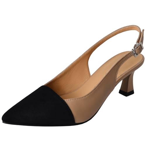 XINXINIO Elegante Pumps aus Leder mit Mittlerem Blockabsatz für Damen (Aprikose,35) von XINXINIO