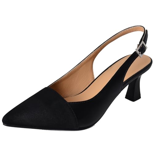 XINXINIO Elegante Pumps aus Leder mit Mittlerem Blockabsatz für Damen (Schwarz,36) von XINXINIO