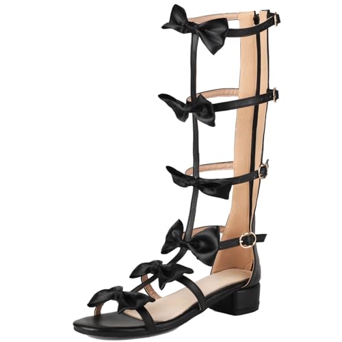 XINXINIO Gladiator Sandalen mit Offener Zehenpartie für Damen mit Reißverschluss und Schnalle (Schwarz,37) von XINXINIO