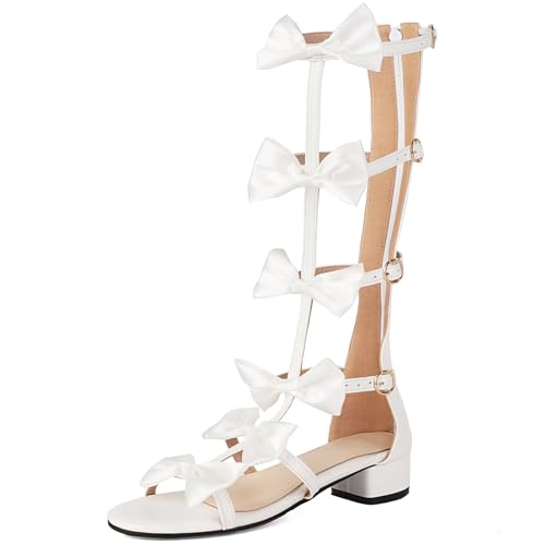 XINXINIO Gladiator Sandalen mit Offener Zehenpartie für Damen mit Reißverschluss und Schnalle (Weiß,32) von XINXINIO