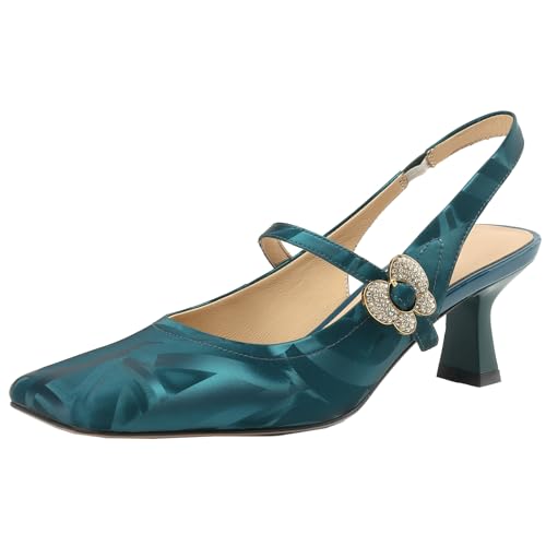 XINXINIO Slingback-Pumps mit Lederprint für Damen mit Eckiger Zehenpartie und Schnalle (Dunkelblau,34) von XINXINIO