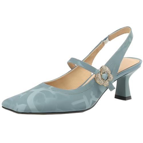 XINXINIO Slingback-Pumps mit Lederprint für Damen mit Eckiger Zehenpartie und Schnalle (Hellblau,33) von XINXINIO