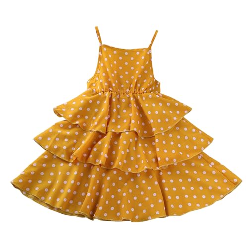 Blitzangebote des Tages Kleider für Mädchen Leichte Sommerkleid Prinzessin Kleid Ärmellos Spaghettiträger Kinderkleider A Line Casual Partykleider Lässige Sommerkleider für 3-12 Jahre Gelb 7 Jahre von XINYUNZU