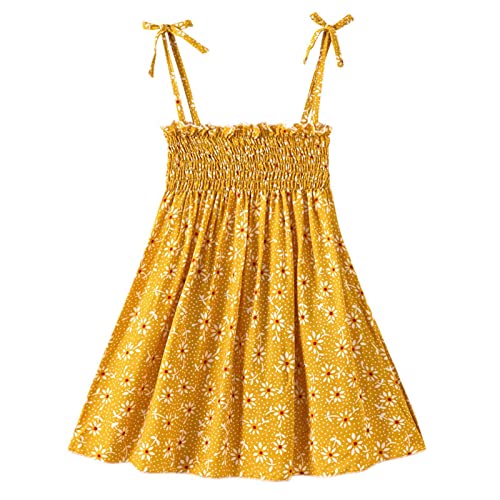 Blitzangebote des Tages Mädchen Kleider Ärmellos Spaghettiträger Sommerkleid Leicht Strandkleid Festliche Kleider Lässige Kinderkleidung Sommer Casual Prinzessin Kleid 1-6 Jahre Gelb 3–4 Jahre von XINYUNZU