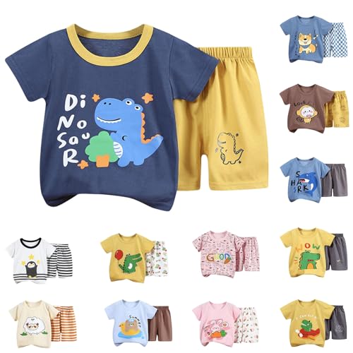 Kinder Kleidung Set Sommer T-Shirt und Kurze Hose Set Lässige Outfits Top mit Shorts Trainingsanzug Kurz Bekleidungssets für Mädchen und Jungen 1-8 Jahre Rabatte Bei Amazon Heute Dunkelblau 5 Jahre von XINYUNZU