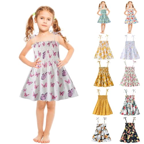 Kleider für Mädchen Sommer Ärmellos Spaghettiträger Sommerkleid Leicht Strandkleid Festliche Kleider Casual Kinderkleidung Lässiges Prinzessin Kleid 1-6 Jahre Angebot des Tages Rosa 5-6 Jahre von XINYUNZU