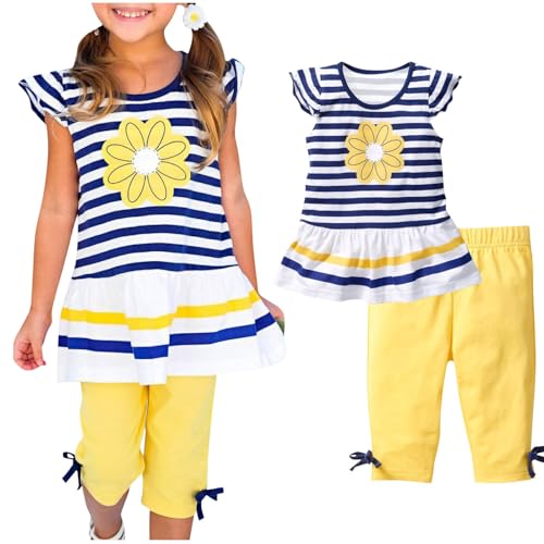 Mädchen Kleidung Kinderkleidung Sommerkleid Kleider + Hose 7/8 Set Sommer Klamotten Kinder Freizeitanzug Bekleidungssets für Mädchen 1-10 Jahre Hausanzug Warehouse Deals Angebote Blau 3 Jahre von XINYUNZU