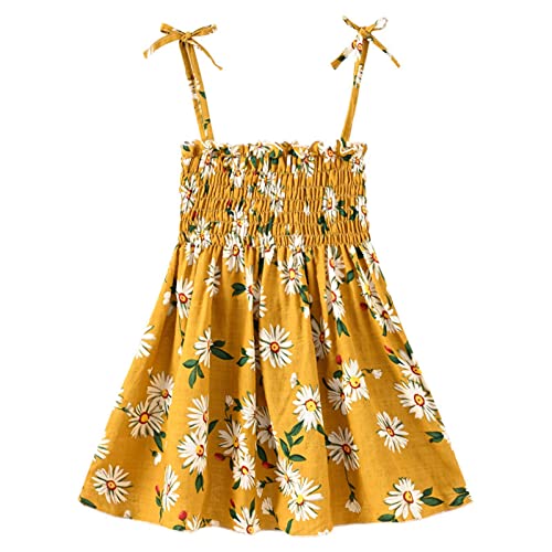 Sale Mädchen Kleid Sommer Ärmellos Spaghettiträger Sommerkleid Leicht Strandkleid Casual Prinzessin Kleid Festliche Kleider Lässige Kinderkleidung Kleider für Mädchen 1-6 Jahre Orange 5-6 Jahre von XINYUNZU