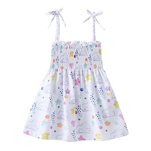 Schnäppchen Mädchen Kleid Sommer Ärmellos Spaghettiträger Sommerkleid Leicht Strandkleid Casual Prinzessin Kleid Festliche Kleider Lässige Kinderkleidung Kleider für Mädchen 1-6 Jahre Weiß 4-5 Jahre von XINYUNZU