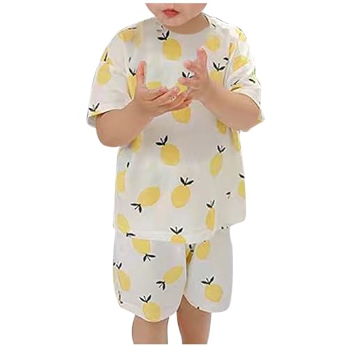 XINYUNZU Amazon Outlet Shop Schlafanzug Jungen Kurz Eisseide Pyjama Set Kinder T-Shirt Baggy mit Shorts Sommer Set Süßer Hausanzug Kinderkleidung Schlafanzüge für Jungen 1-8 Jahre Gelb 3 Jahre von XINYUNZU