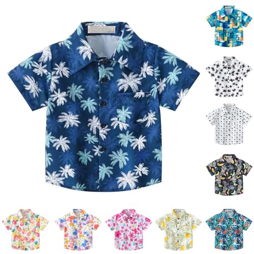 XINYUNZU Angebote Kinder Hemd Hawaii Hemd Kurzarm Sommer Button Down Freizeithemd Shirt Strandmode Tops Hemden für Jungen und Mädchen 1-6 Jahre Blau 4 Jahre von XINYUNZU