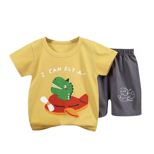 XINYUNZU Blitzangebote des Tages Kinder Kleidung Set Sommer T-Shirt und Kurze Hose Set Lässige Outfits Top mit Shorts Trainingsanzug Kurz Bekleidungssets für Mädchen und Jungen 1-8 Jahre Gelb 5 Jahre von XINYUNZU