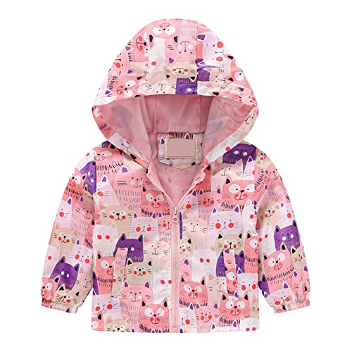 XINYUNZU Deal Kinder Regenjacke Windbreaker Leichte Jacke mit Kapuze Süße Bedruckte Windjacke Wasserdicht Kapuzenjacke Jacken für Jungen und Mädchen 2-8 Jahre Rosa 2-3 Jahre von XINYUNZU