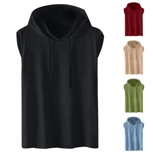 XINYUNZU Herren Tank Top Hoodie Ärmellos Kapuzenpullover Mode Muskelshirts Workout Hoody Tanktop Muscle Shirt mit Kapuze Ärmelloses Casual Pullover Sweatshirt Outlet Schwarz S von XINYUNZU