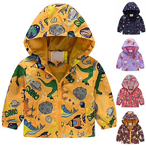 XINYUNZU Kinder Regenjacke Windbreaker Leichte Jacke mit Kapuze Süße Bedruckte Windjacke Wasserdicht Kapuzenjacke Jacken für Jungen und Mädchen 2-8 Jahre Angebot des Tages Gelb 2-3 Jahre von XINYUNZU