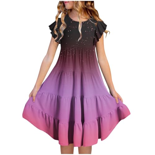 XINYUNZU Kleider für Mädchen Sommer Kleid mit Taschen Rüschenärmel Farbverlauf Sommerkleid Knielang Mädchenkleider Freizeitkleid für Kinder und Teenager Schwarz 10 Jahre XINYUNZU Kleider für Mädchen Sommer Kleid mit Taschen Rüschenärmel Farbverlauf Sommerkleid Knielang Mädchenkleider Freizeitkleid für Kinder und Teenager Schwarz 10 Jahre von XINYUNZU