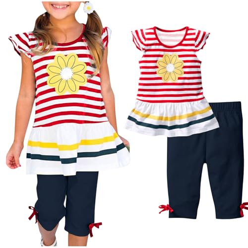 XINYUNZU Mädchen Kleidung Kinderkleidung Sommerkleid Kleider + Sommer Shorts Klamotten Kinder Freizeitanzug Bekleidungssets für Mädchen 1-10 JahreSportkleidung Angebote Weiß 7 Jahre von XINYUNZU