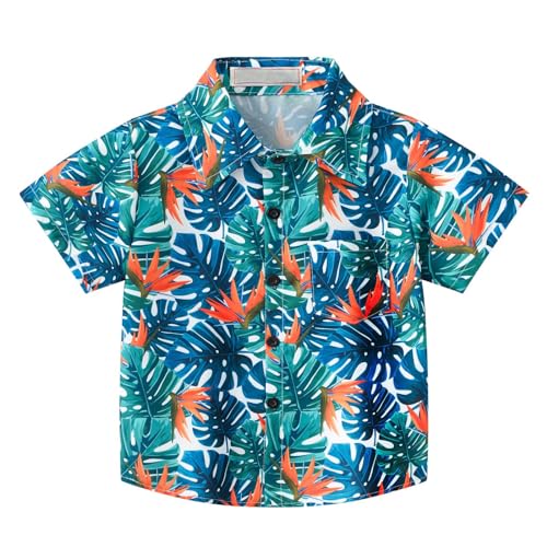 XINYUNZU Outlet Angebote Kinder Hemd Hawaii Hemd Kurzarm Sommer Button Down Freizeithemd Shirt Strandmode Tops Hemden für Jungen und Mädchen 1-6 Jahre Blau 4 Jahre von XINYUNZU