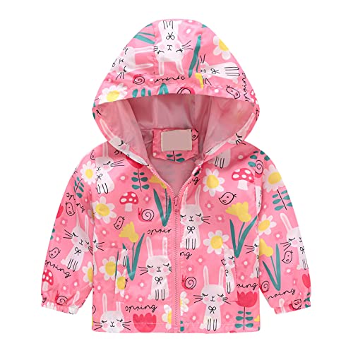 XINYUNZU Outlet Angebote Kinder Regenjacke Windbreaker Leichte Jacke mit Kapuze Süße Bedruckte Windjacke Wasserdicht Kapuzenjacke Jacken für Jungen und Mädchen 2-8 Jahre Pink 2–3 Jahre von XINYUNZU