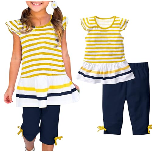 XINYUNZU Outlet Angebote Mädchen Kleidung Kinderkleidung Sommerkleid Kleider + Hose 7/8 Set Sommer Klamotten Kinder Freizeitanzug Bekleidungssets für Mädchen 1-10 Jahre Jogginganzug Gelb 7 Jahre von XINYUNZU