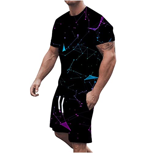 XINYUNZU Trainingsanzug Herren Jogginganzug Kurzarm Sportanzug Freizeitanzug 2 Teiler Casual Outfit Sommer Shorts und Tshirt Tracksuit Sport Set Hausanzug Männer Blitzangebote des Tages Schwarz 3XL von XINYUNZU