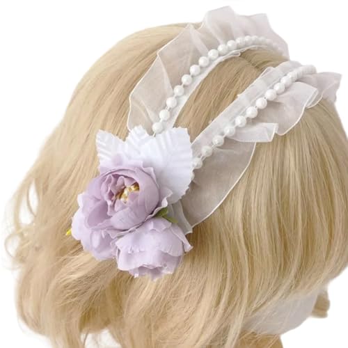 Blaues französisches Haarband mit Spitze, Blume, Haarschmuck, zart und elegant, Kopfschmuck für Damen und Mädchen, Hochzeits-Kopfbedeckung von XINgjyxzk