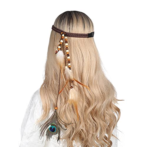 Ethnisches Haarband mit Federn und Perlen, einzigartiger Haarreifen für Damen, Braut, Hochzeit, Party, Fotografieren, Stirnbänder für Frauen von XINgjyxzk