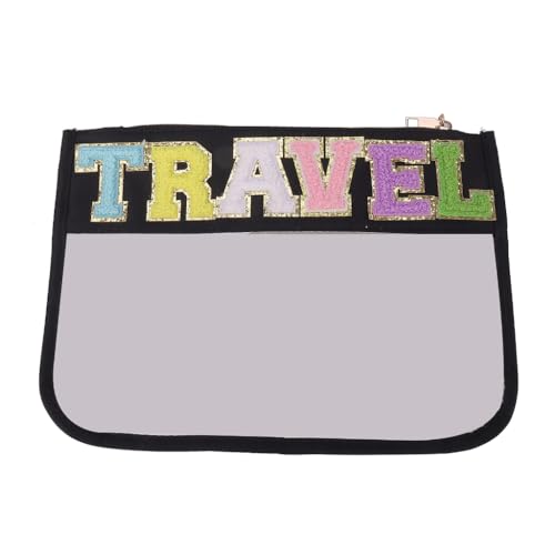 Henille Brieftasche, transparent, flach, Reise-Make-up-Tasche mit Reißverschluss für Damen, Schwarz Travel Henille Brieftasche, transparent, flach, Reise-Make-up-Tasche mit Reißverschluss für Damen, Schwarz Travel von XITEA