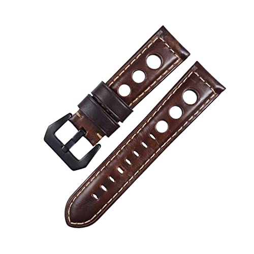 XJBCOD YIYOUU Leder Watch Strap Vintage 20mm 22mm 24mm Herren Lederbanduhr echtes Leder Uhrband Band Braun Schwarz Uhrengürtel(Color:B1,Size:22mm) von XJBCOD