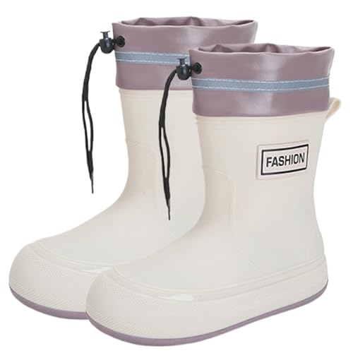 Regenstiefel für Frauen wasserdichte Gummistiefel Gartenstiefel mit verstellbarer Kordelzug Nicht-Slip-weicher Regenschuhe mit Komfort Einlegesohle für Arbeitsschuhe im Freien US 7.5-8, Gummibiefel f von XJKLBYQ