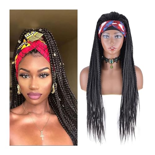 Perücken für Frauen Perücken for Afro-schwarze Frauen, lange gerade synthetische geflochtene Zöpfe, 66 cm, hochwertige synthetische Twist-Zöpfe für den täglichen Party-Cosplay-Einsatz(Color:Headband 1 von XJing-478