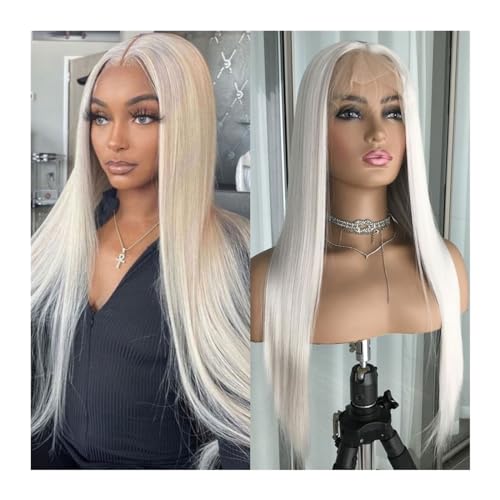 Perücken für Frauen Vorgezupfte blonde farbige Highlight-Blondine, Platin-Perücke, gerade Spitze vorne, Kunsthaar, for Frauen, klebefreie Spitze-Front-Perücke für den täglichen Party-Cosplay-Einsatz(C von XJing-478