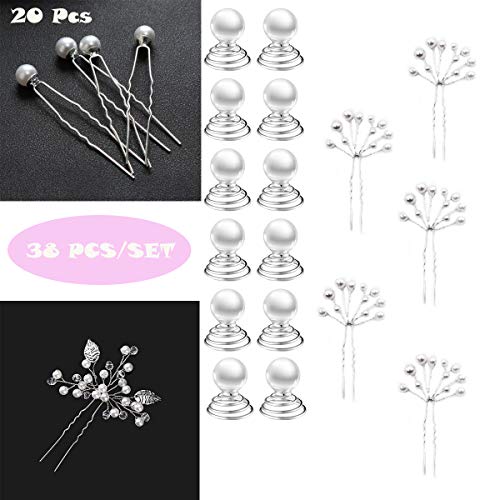 Haarkamm mit Perlen, Brautschmuck, Haarkamm, Clip, Haarschmuck, Kopfschmuck, Blume, für Braut, Brautjungfer, Silber, 38 Stück von XM-Amigo