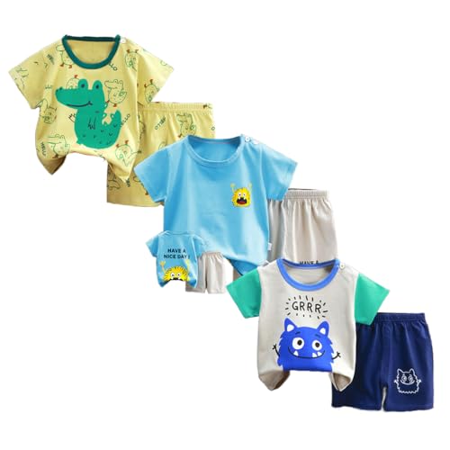 XM-Amigo Baby Jungen 3er Set Kurzarm Shorts T-Shirts Halbarm,6er Pack （Mit Schulterschnalle,Packungsgröße: 50/70） von XM-Amigo