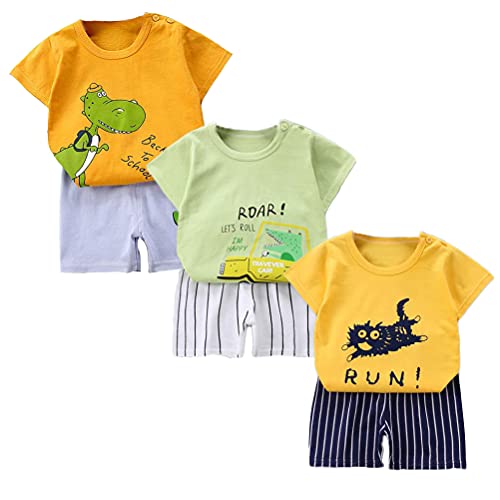 XM-Amigo Baby Jungen 3er Set Kurzarm Shorts T-Shirts Halbarm,6er Pack （Mit Schulterschnalle,Packungsgröße: 55） von XM-Amigo