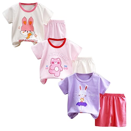 XM-Amigo Baby Mädchen 3er Set Kurzarm Shorts T-Shirts Halbarm,6er Pack （Mit Schulterschnalle,Packungsgröße: 50/73 ） von XM-Amigo