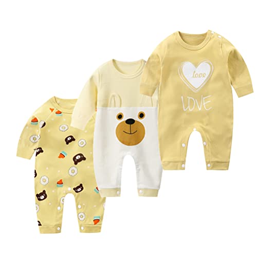 XM-Amigo Unisex Baby Jungen Langarm Strampler Body 3er Pack Langarm Kleinkind Strampler Baumwolle Pyjamas Sets（73） von XM-Amigo