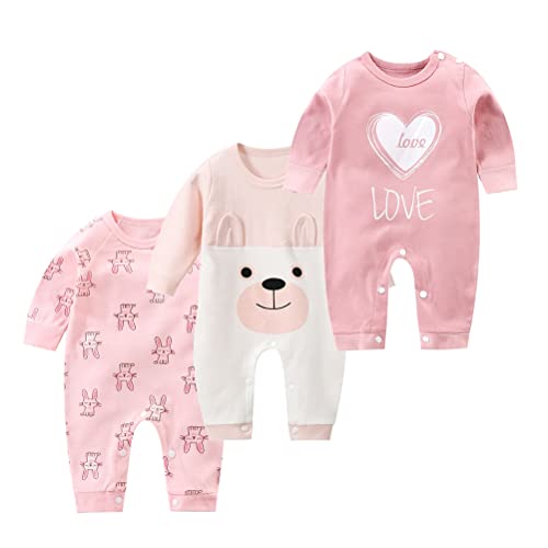 XM-Amigo Unisex Baby Mädchen Langarm Strampler Body 3er Pack Langarm Kleinkind Strampler Baumwolle Pyjamas Sets（66） von XM-Amigo