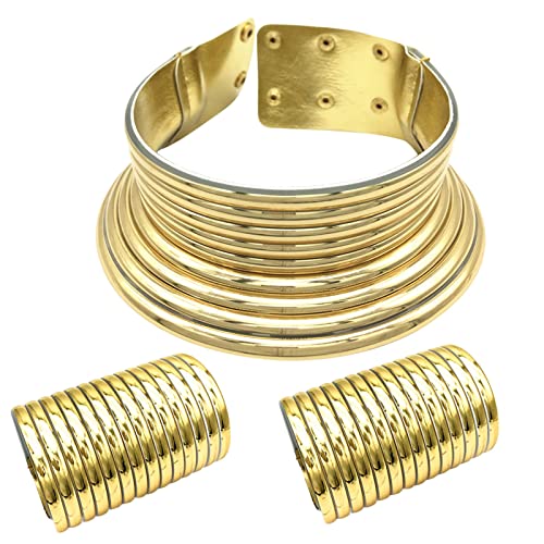 African National Halsbänder Gold Leder Chunky Punk Halskette Gothic Statement Halsketten Schmuck Frauen Mädchen Perlenarmband Set (Gold, One Size) von XNBZW