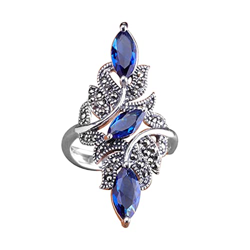 Künstliche Blume Diamant Ring Elegant Strass Ring für Frauen Mode Voller Diamant Zirkon Ringe für Frauen Größe 5 10 Ringe Set Größe 7, blau, 38 von XNBZW