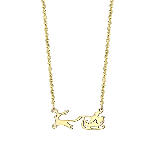 Mode Temperament Einfacher Schmuck Kreative Weihnachtsmann Schlitten Anhänger Halskette Geschenk Mädchen Und Frauen Zarte Halskette (Gold, One Size) von XNBZW