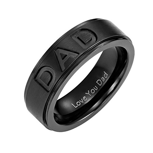 Ringe Frauen Edelstahlring, Neuer Stahl, Ankunftsring, Herrenschmuck, Papa, eingraviert, Liebe Dich, Papa, andere (Black, One Size) von XNBZW