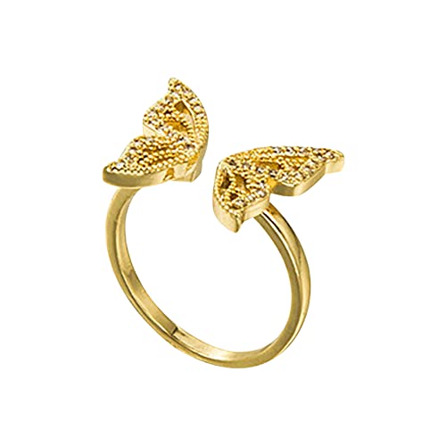 Ringe Frauen Offene Schleife Ring Schmuck Geburtstag Vorschlag Geschenk Braut Verlobungsfeier Ring (Gold, One Size) von XNBZW