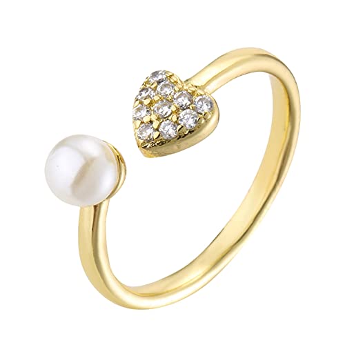 XNBZW Ringe Frauen Ringe mit einer Perle Gold Openning Geschenkringe Schmuckform Elegante verstellbare Goldherzringe für Frauen Für Frauen Ringe von XNBZW