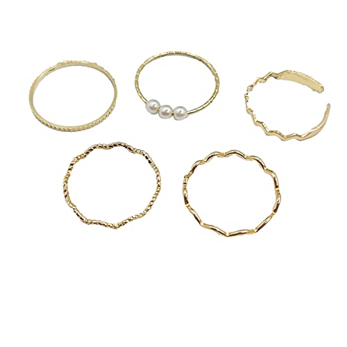 Ringe Frauen Set Gold stapelbare Ringe für Frauen Ringe Geschenkknöchel 5 Finger (Gold, One Size) von XNBZW