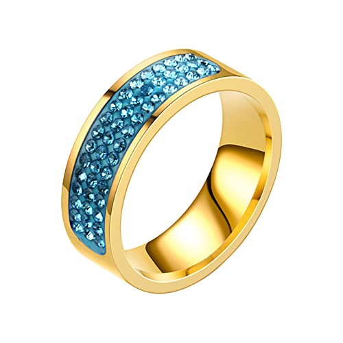 Verlobungs-Rundschliff-Zirkon-Frauen-Hochzeits-Ring-Schmuck-Ringe für Frau Voller -Damen-Ring Voller -Edelstahl-Paar-Ring Kochschürze Der Ringe (Blue, 13) von XNBZW