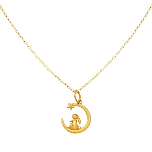 XNBZW Bending Moon Niedlicher Kaninchen-Anhänger Chinesisches Sternzeichen Kaninchen Schlüsselbein Halskette für Mädchen Geschenk Damen Halskette Niedliche Kaninchen Hübsche Halsketten, gold, von XNBZW