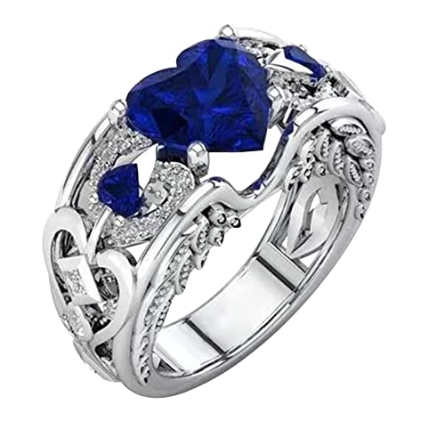 XNBZW Herzform Diamant Zirkon Frauen Mode Trend Voller Diamant Zirkon Ring Damen Schmuck Diamant Ringe für Frauen Größe 5 11 Junge Ringe für Teenager, blau, 9 von XNBZW